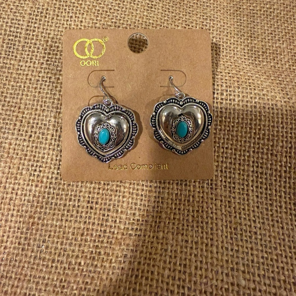 Silver and Turquoise Heart Earrings